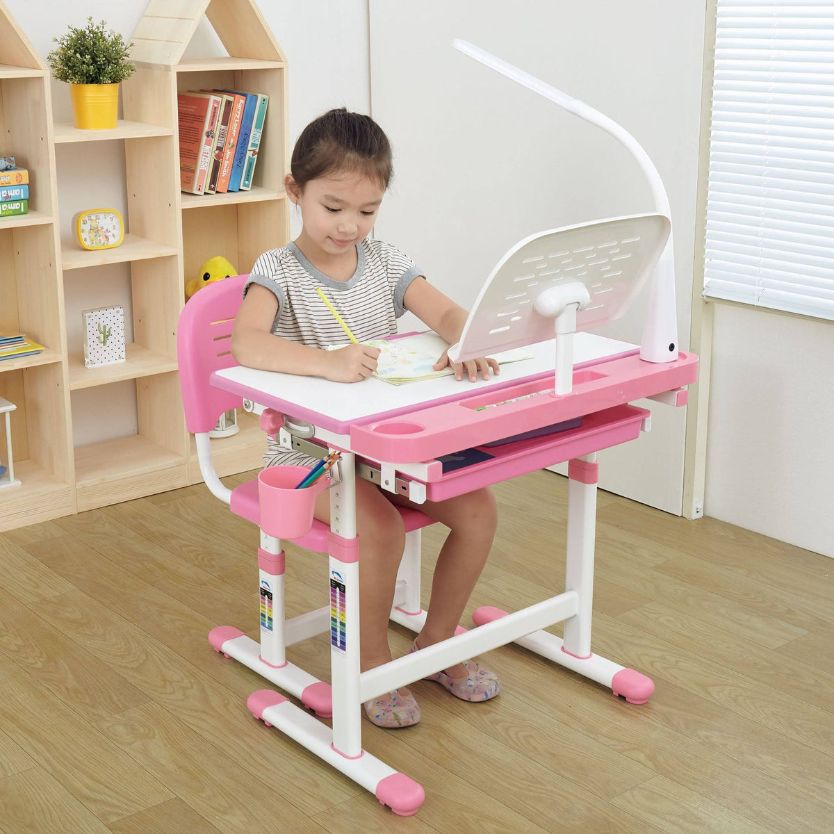 Gray Kid's Desk and Chair Set with Lamp and Book Holder X264259