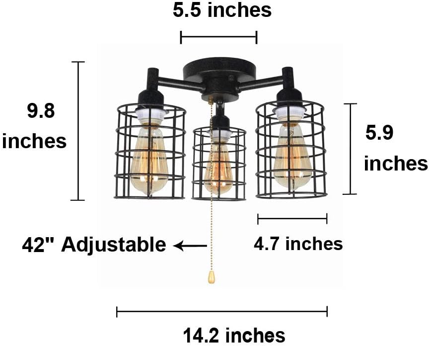 Black Metal Pull Chain Ceiling Light Fixture Z764066