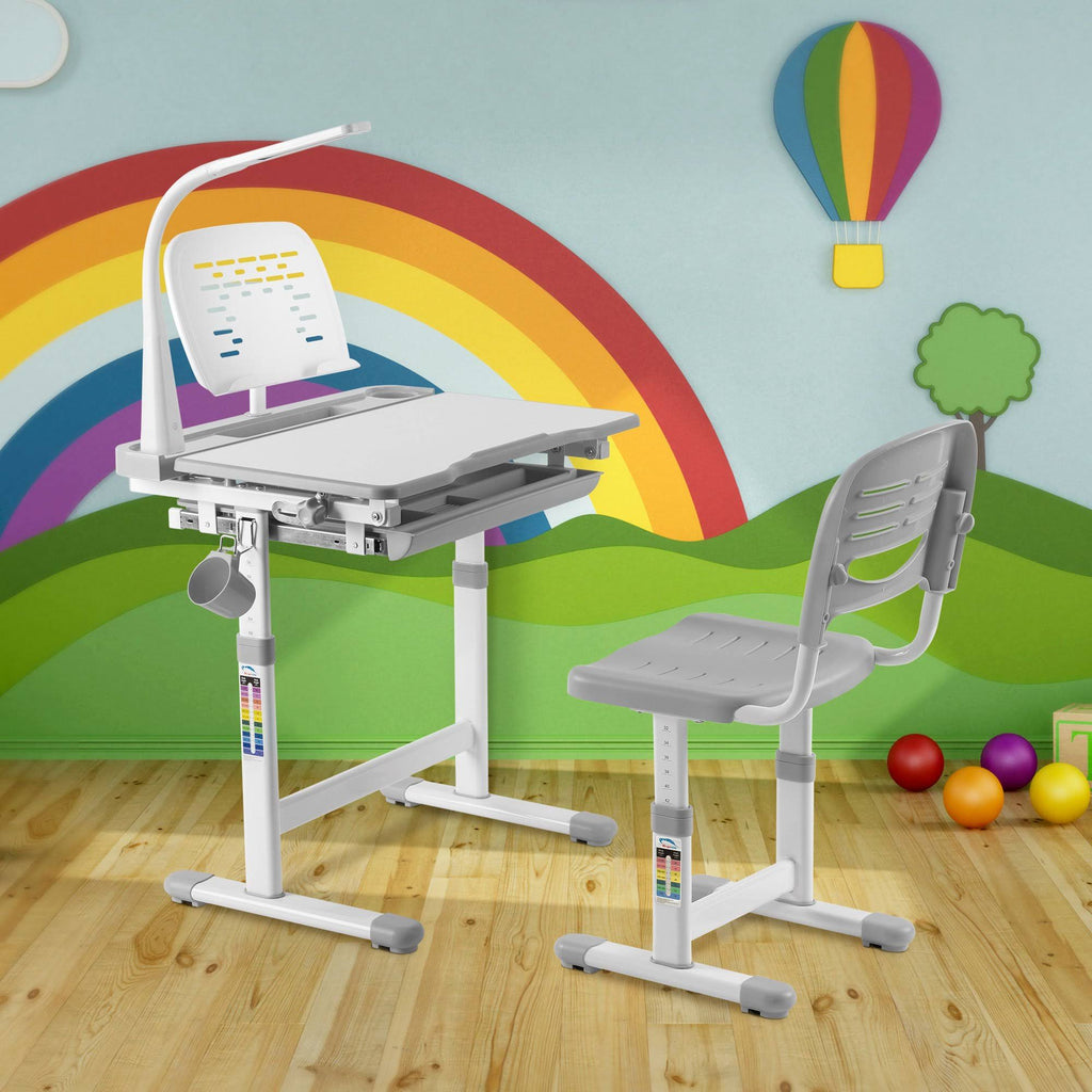 Gray Kid's Desk and Chair Set with Lamp and Book Holder X264259