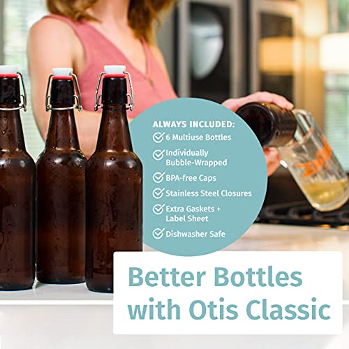Swing Top Glass Bottles Set of 6, 16oz Clear with Caps T594