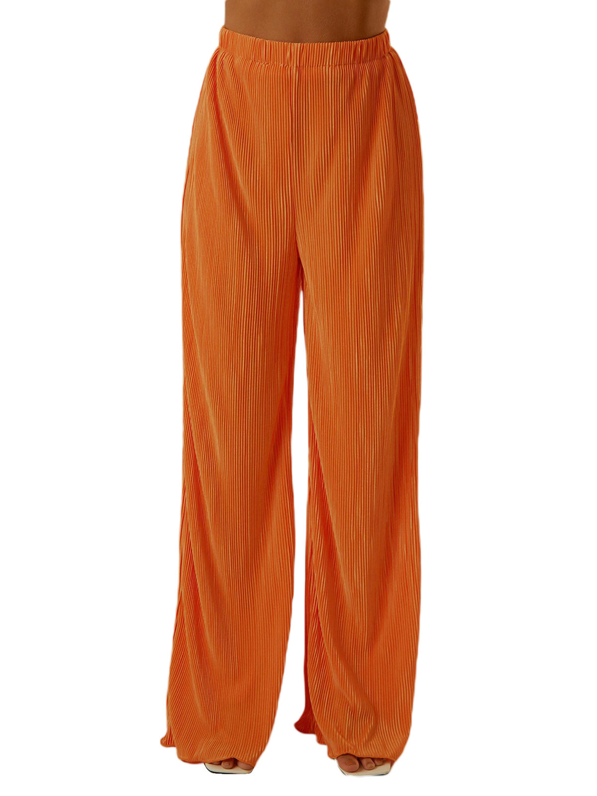 Women Casual Solid Colour Loose Fit Elasticated Waist Long Trouser with Pockets W947019