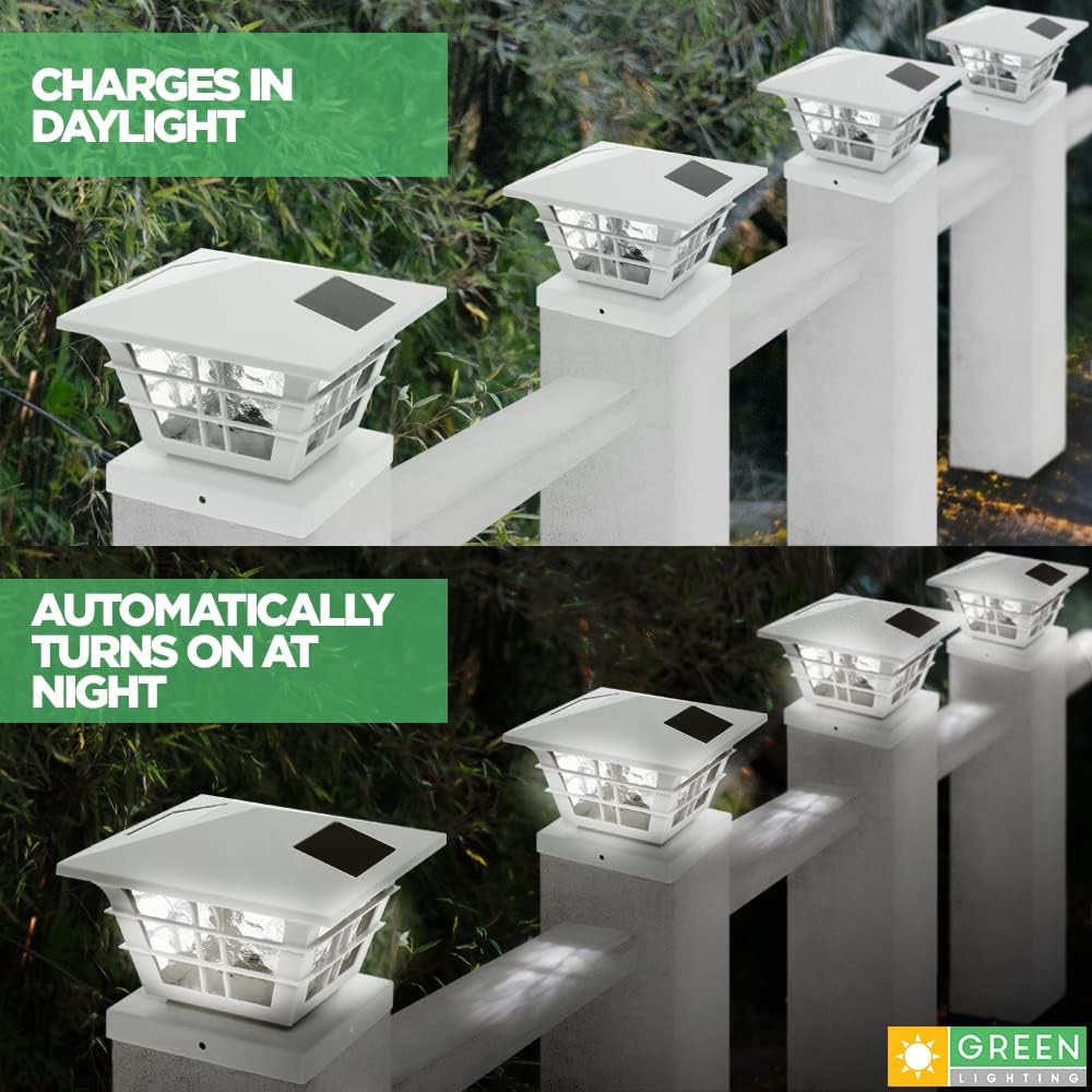 8 Pack Solar Powered Post Cap Light with 4x4 Base Adapter, White E249157