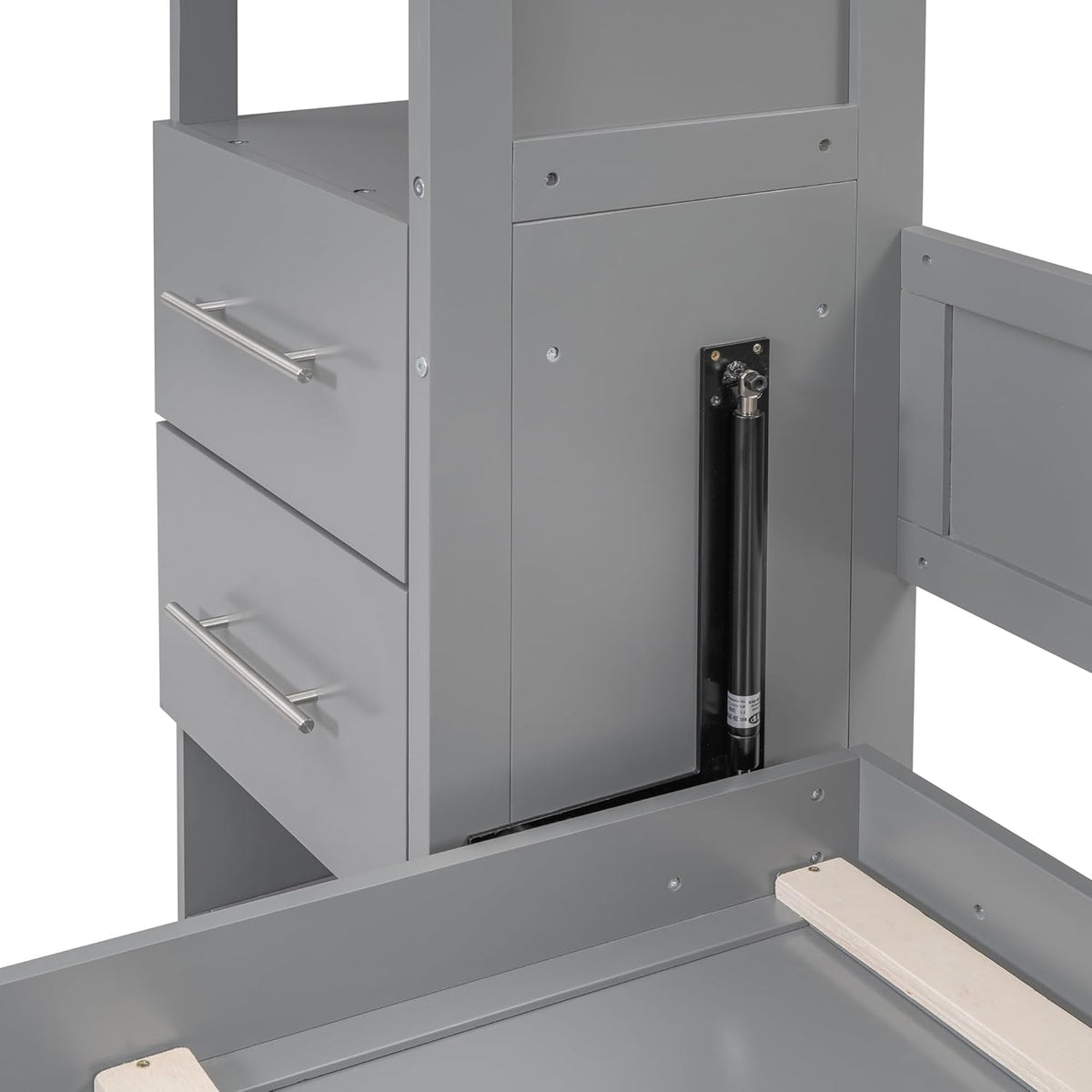 Queen Size Murphy Bed with Double Drawers and Open Storage Shelves, Grey E499704