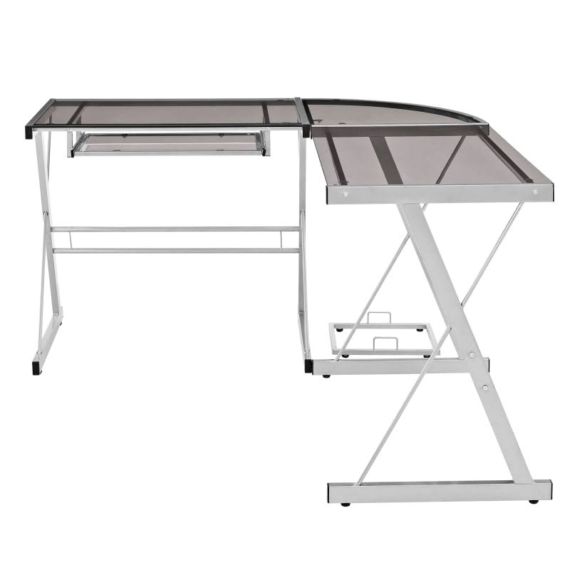 51x22 Glass and Steel L Shaped Computer Desk Y873