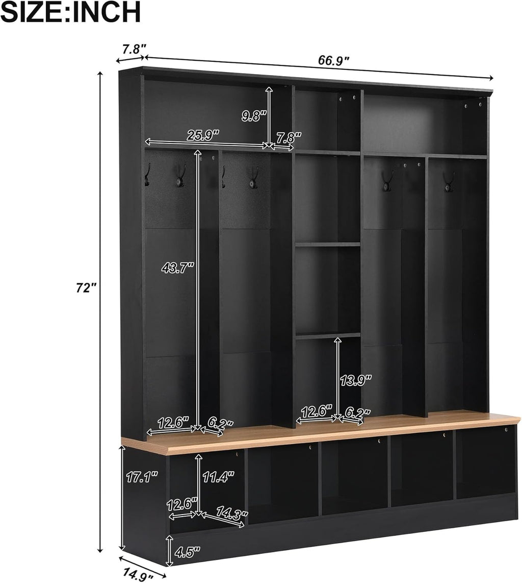 Black Hall Tree with Storage Bench and 8 Hooks R737781