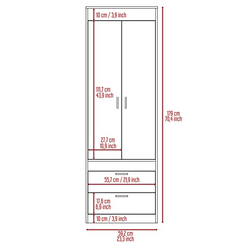 White 2 Door 1 Drawer Wood Armoire Wardrobe C3493
