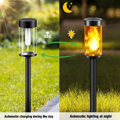 8 Packs Solar Torches with Flickering Flame Waterproof Transparent LED Solar Pathway Lights B430