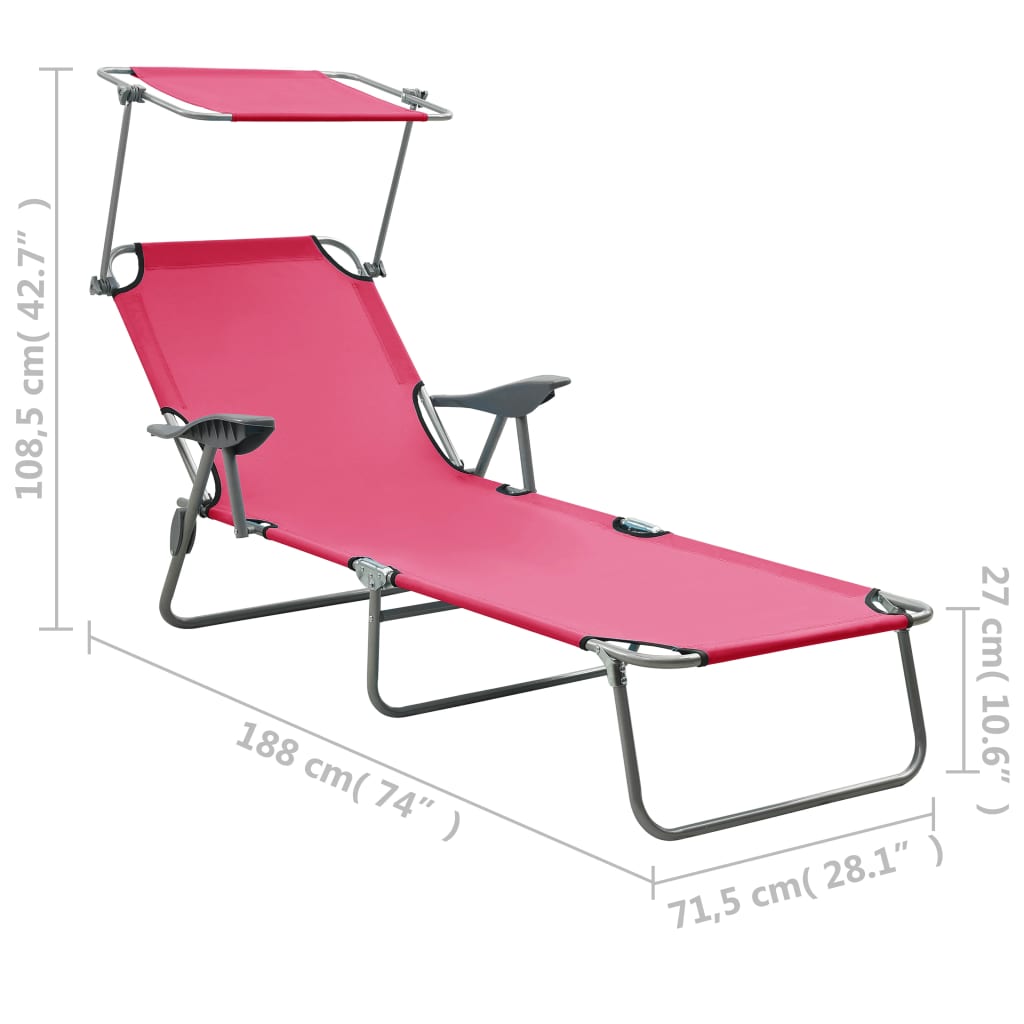 Pink Steel Sun Lounger with Canopy B1882