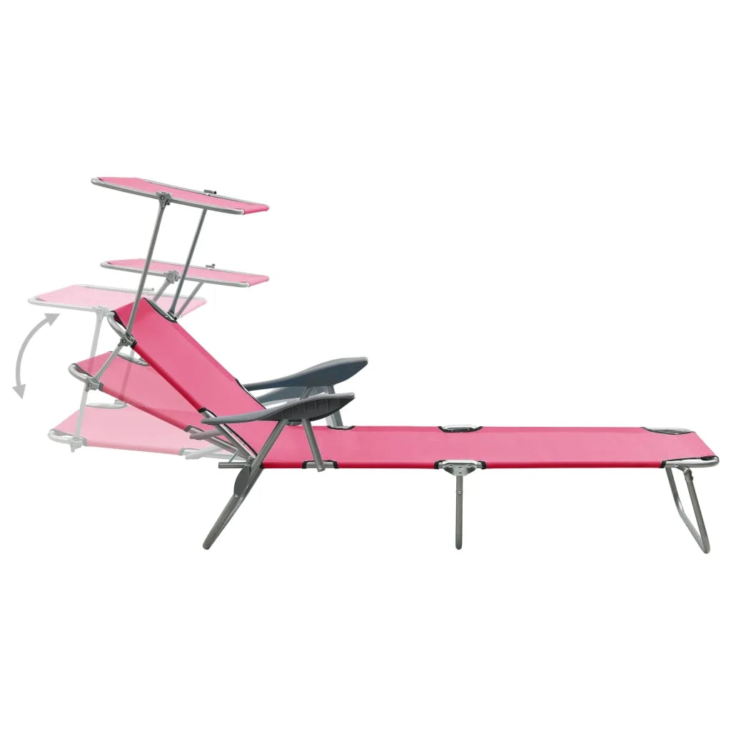 Pink Steel Sun Lounger with Canopy B1882