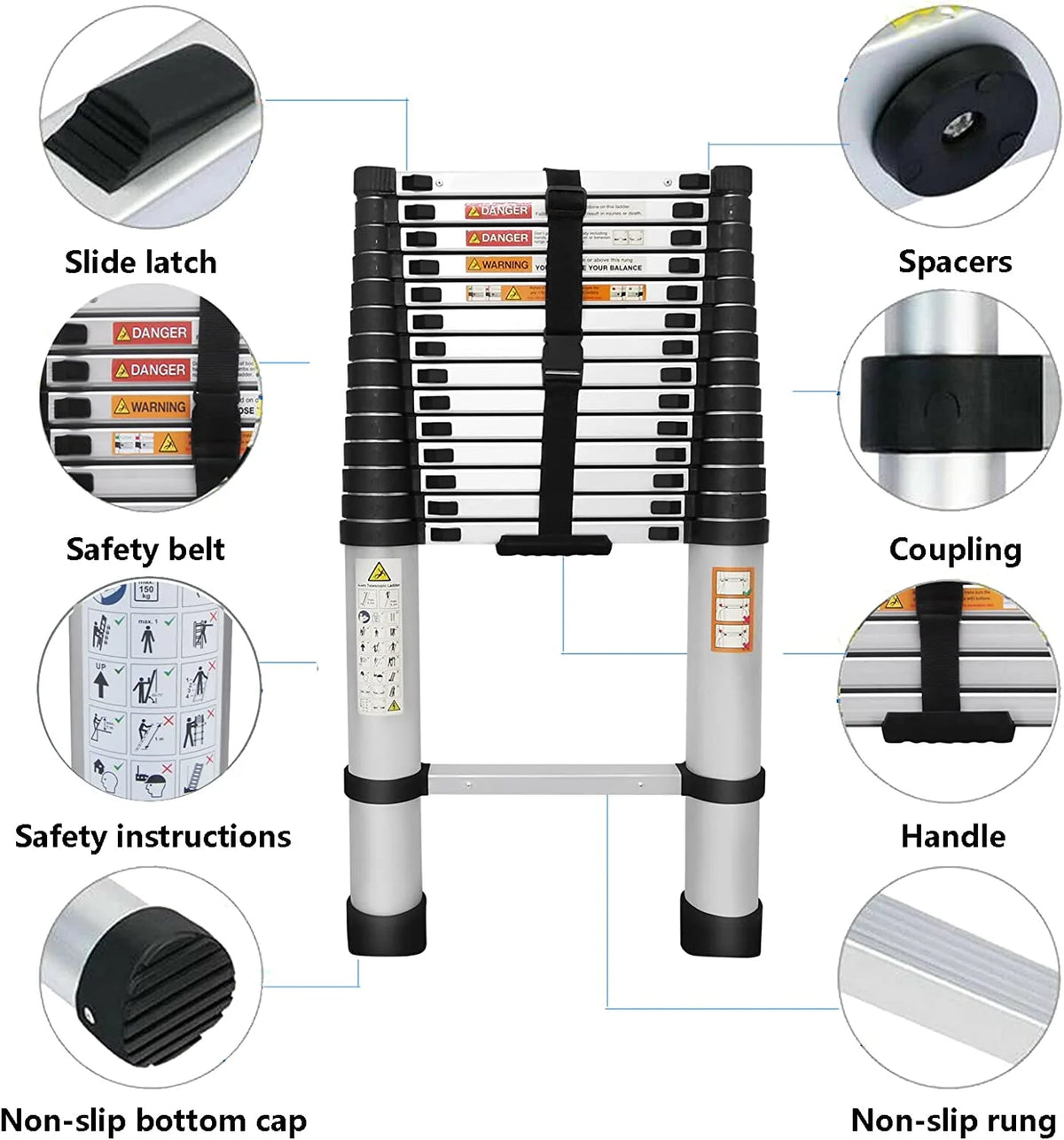 Telescoping Ladder 14FT Aluminum Folding Ladder 330lb Capacity I89005