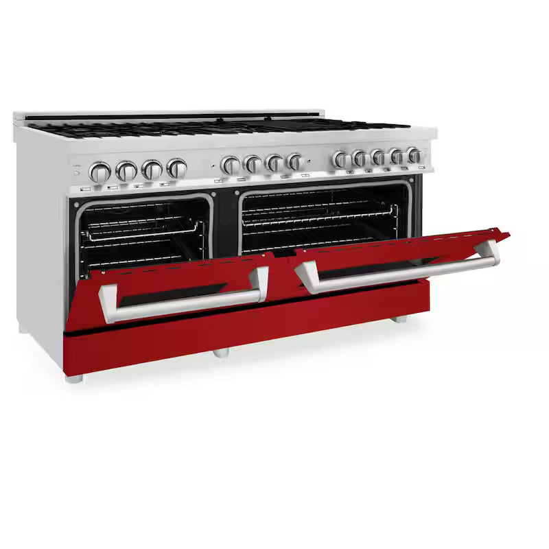 9-Burner Double Oven Dual Fuel Range with Red Gloss Door T1447