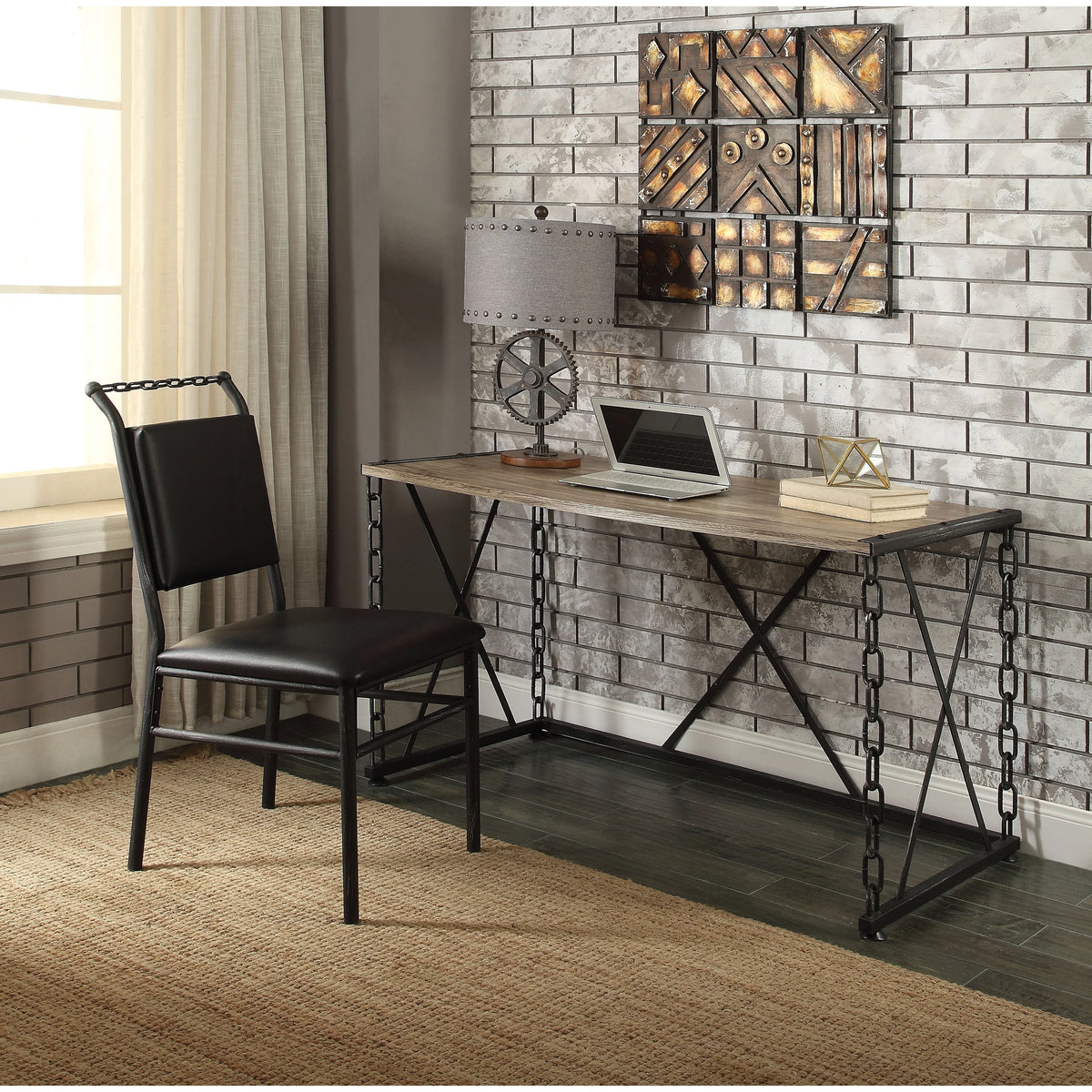 Rustic Oak and Antique Black Rectangular Desk K470