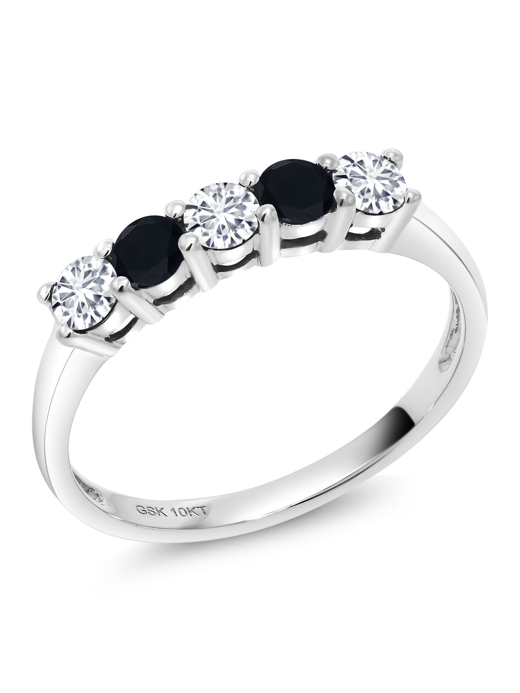 10K White Gold White Lab Grown Diamond and Black Onyx 5 Stone Ring F636
