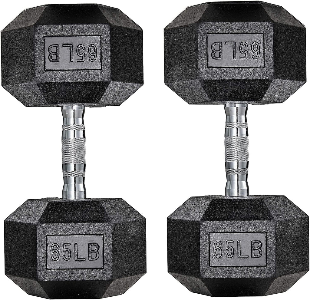 60lbs Pair Black Rubber Coated Cast Iron Hex Dumbbell Set Y9563