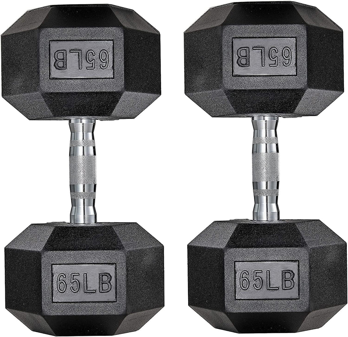60lbs Pair Black Rubber Coated Cast Iron Hex Dumbbell Set Y9563