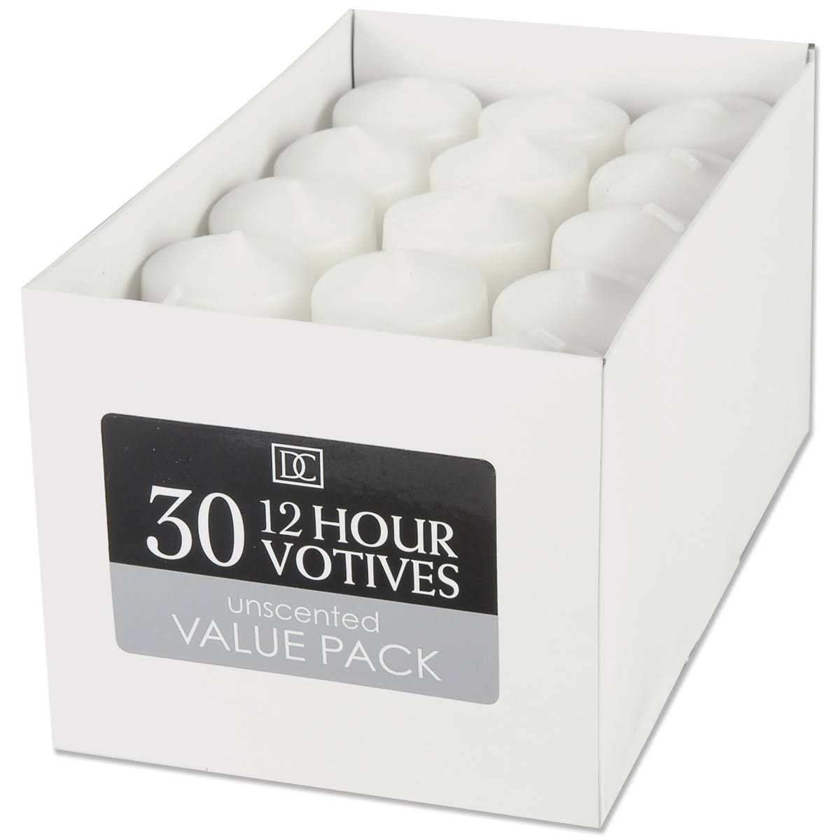 Unscented 12 Hour Votive Candles, 30 Pack, White A486235