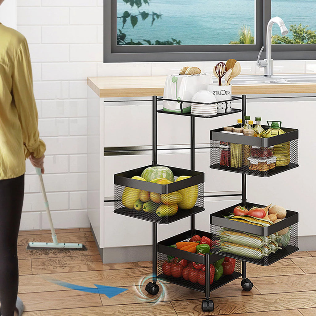4-Tier Rotating Metal Storage Basket with Wheels V61672