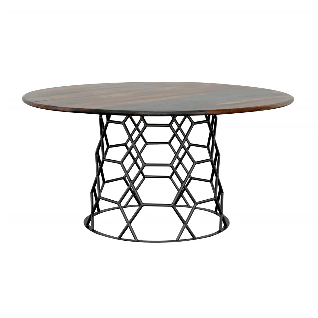 Solid Sheesham & Iron Round Dining Table X94707