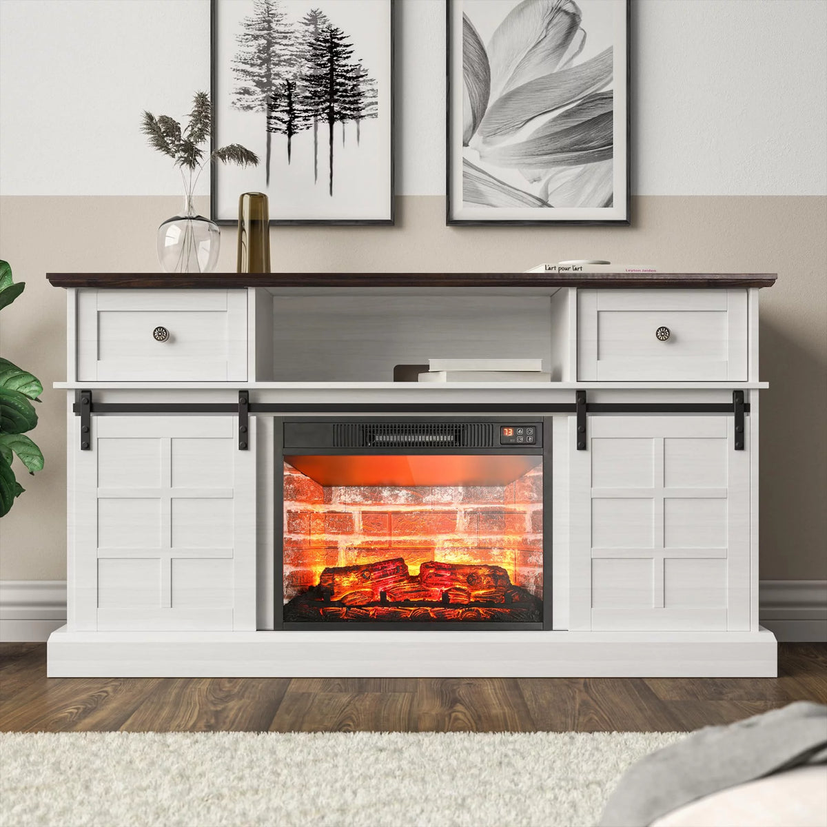 White Modern Farmhouse TV Stand U415