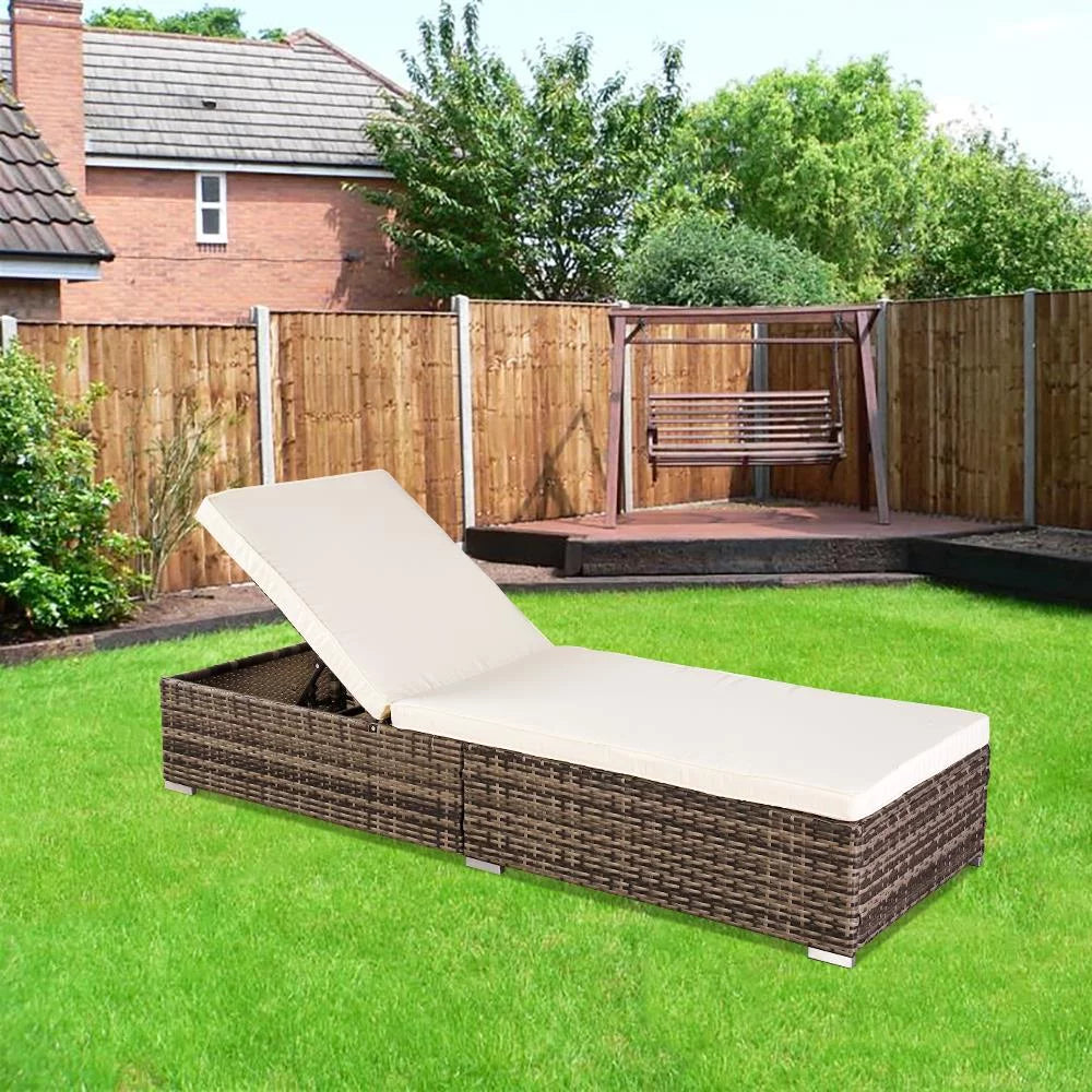 Adjustable Pool Chaise Lounge Chair PE Wicker with Cushion K4257
