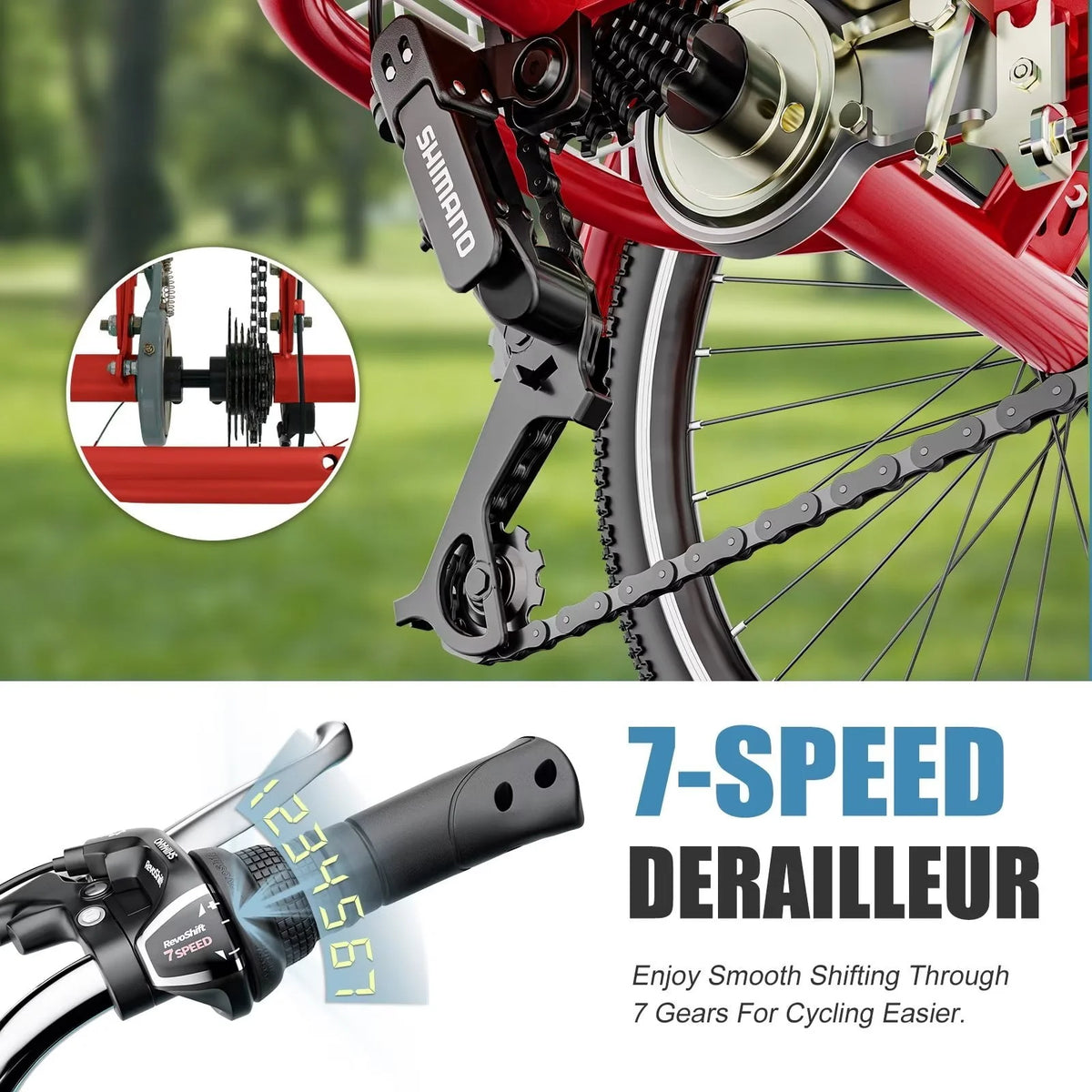20/24/26 inch 7 Speed 3 Wheel Bicycle with Basket C350