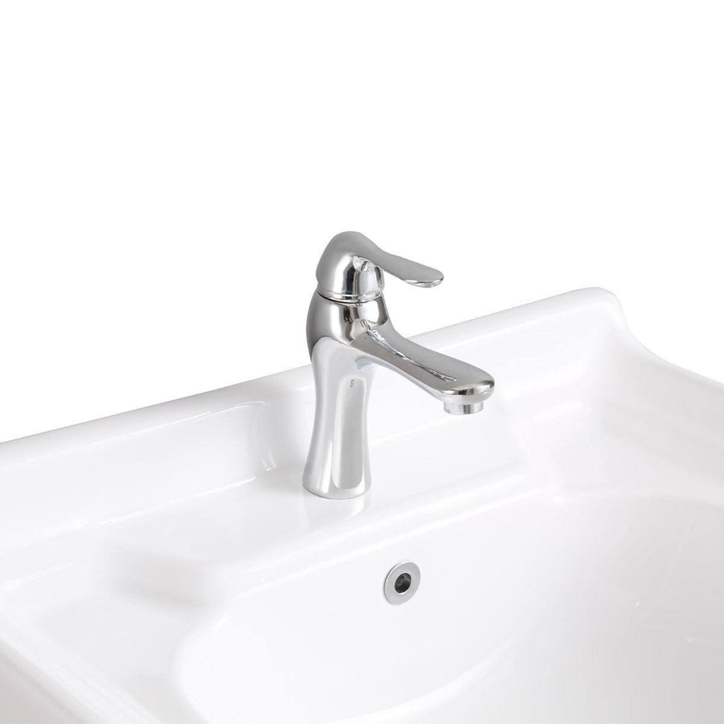 White Bathroom Wall Mount Vanity Cabinet Sink with Faucet and Drain E308816