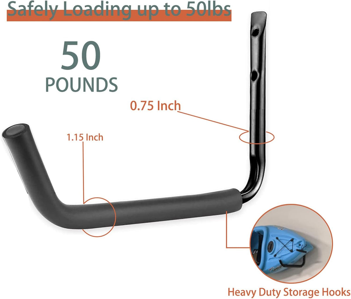 Kayak Storage Heavy Duty Hooks, 15 Inch Wall Mount Jumbo Arm Hanger, 6 Pack N465