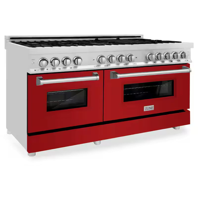 9-Burner Double Oven Dual Fuel Range with Red Gloss Door T1447