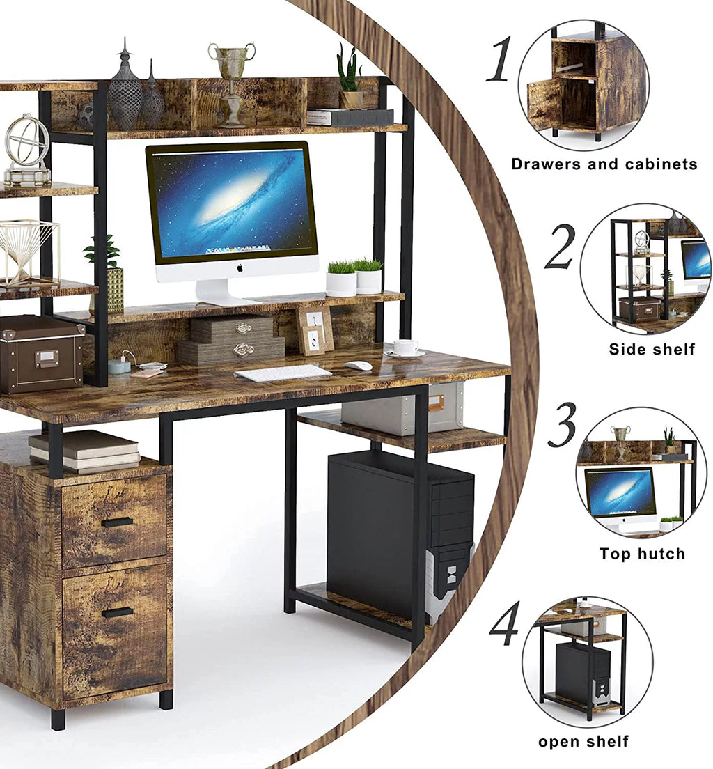 55" Computer Desk with Hutch and Storage Shelf A137344