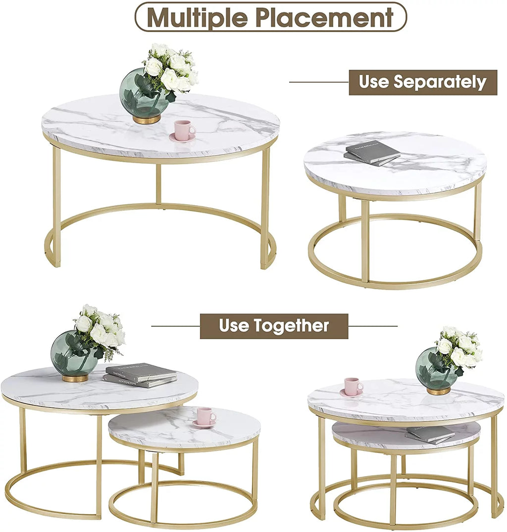 Round Nesting Coffee Table Set Gold Z8361