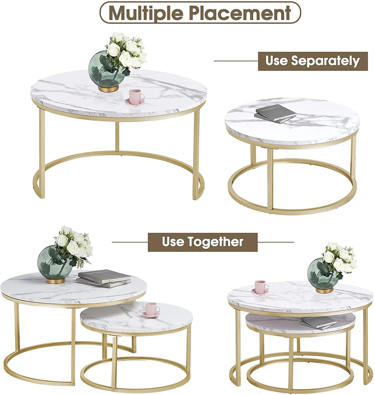 Round Nesting Coffee Table Set Gold Z8361