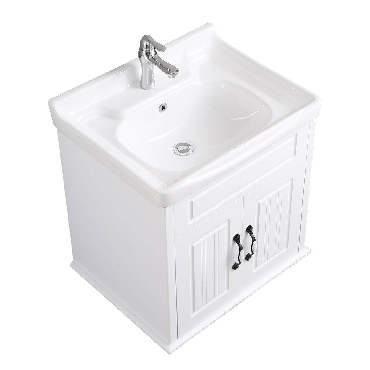 White Bathroom Wall Mount Vanity Cabinet Sink with Faucet and Drain E308816