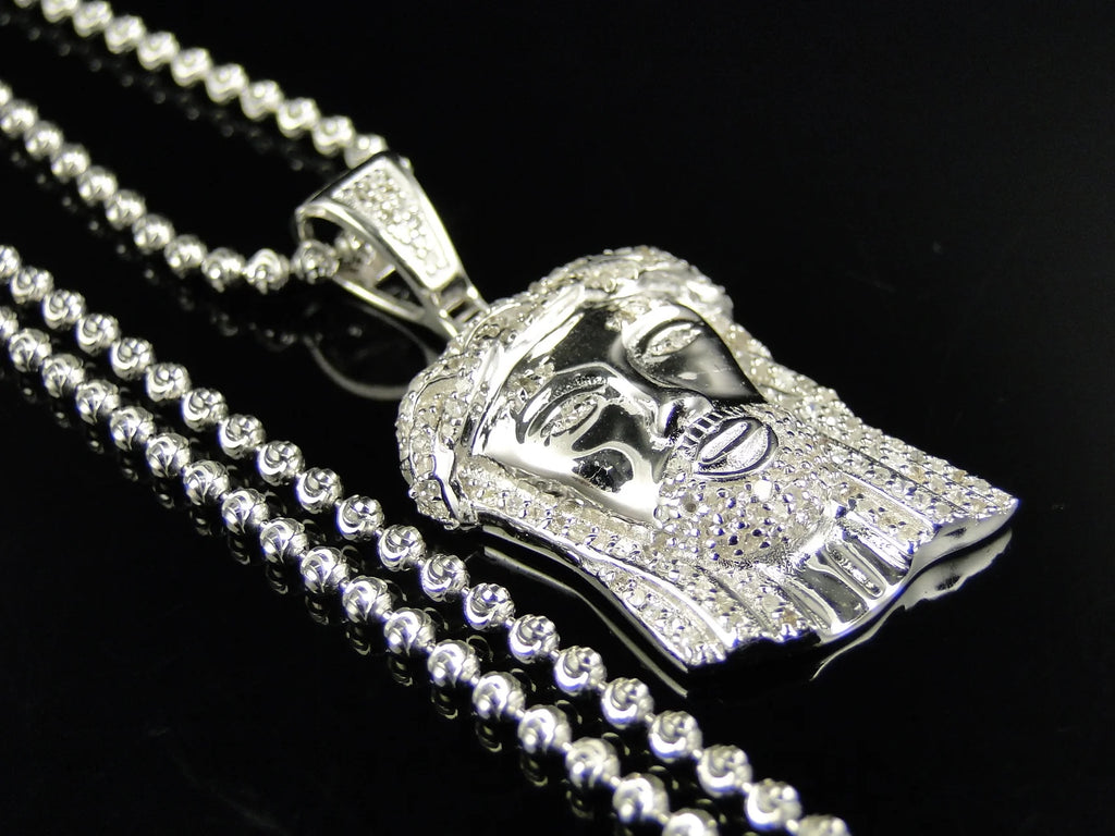 White Gold Finish Jesus Piece Pendant And Chain Q7618