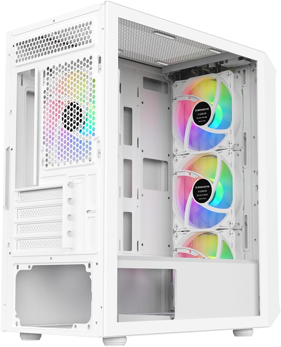 White Micro-ATX PC Gaming Case with Mesh Front Panel & Tempered Glass Side Panel D2123