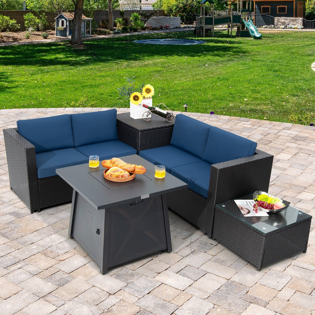 5-Piece PE Wicker Patio Furniture Set with Fire Pit Table O322