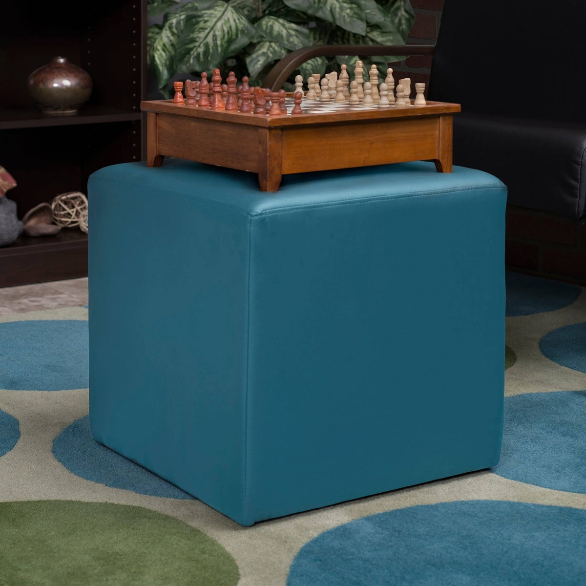 Peacock Teal Faux Leather Ottoman U65709