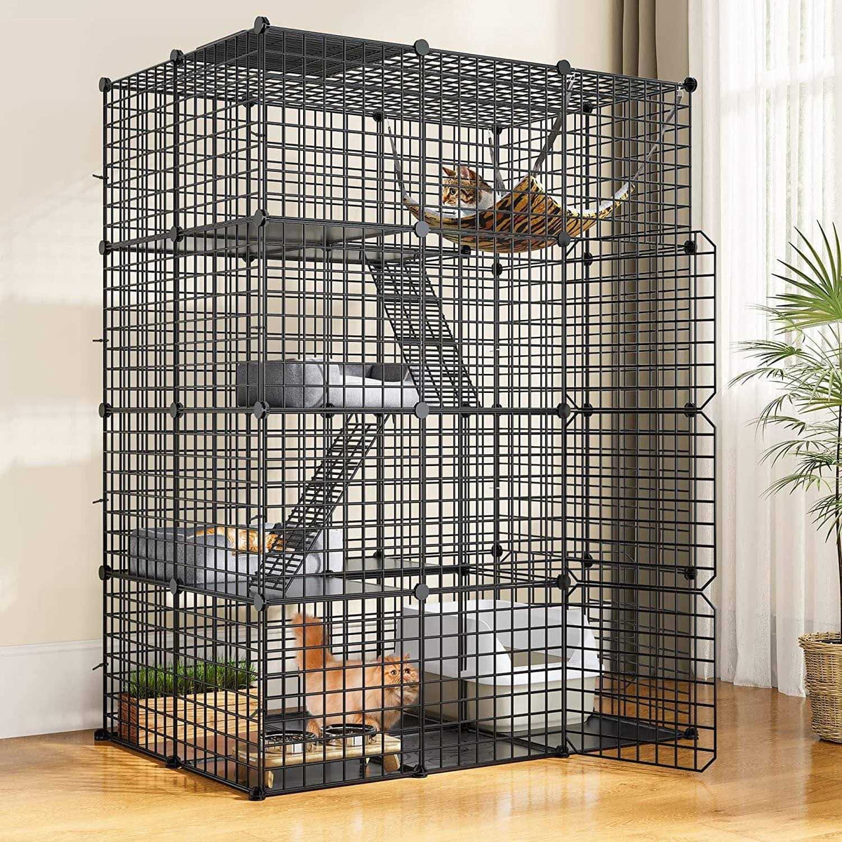 4-Tier Large Metal Wire Cat Cage Cat Hammock Cat Playpen I514094