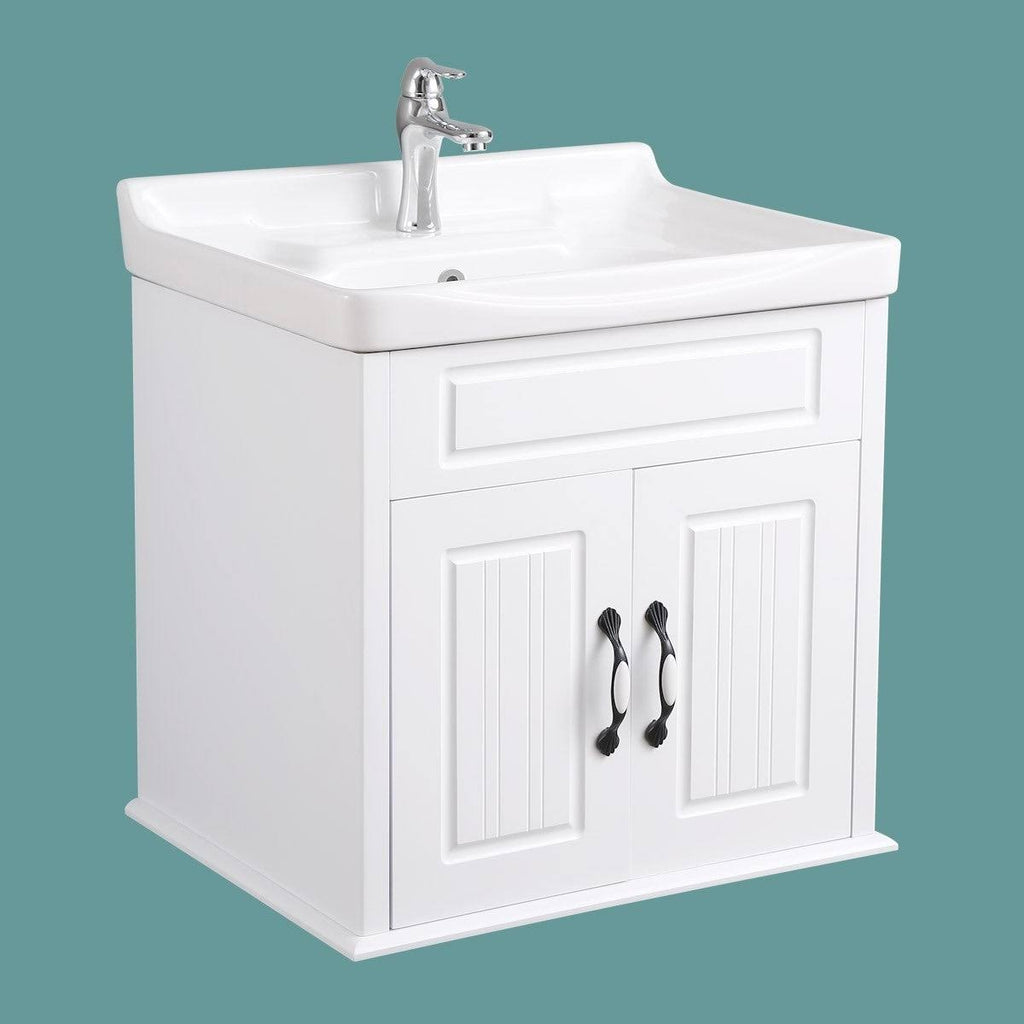 White Bathroom Wall Mount Vanity Cabinet Sink with Faucet and Drain E308816