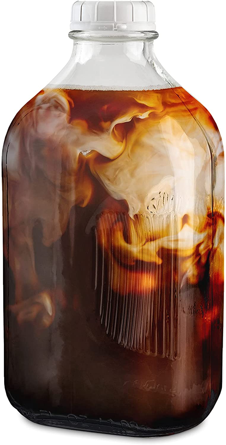 64-Oz Glass Milk Bottles with 3 White Caps, Dishwasher Safe K386737