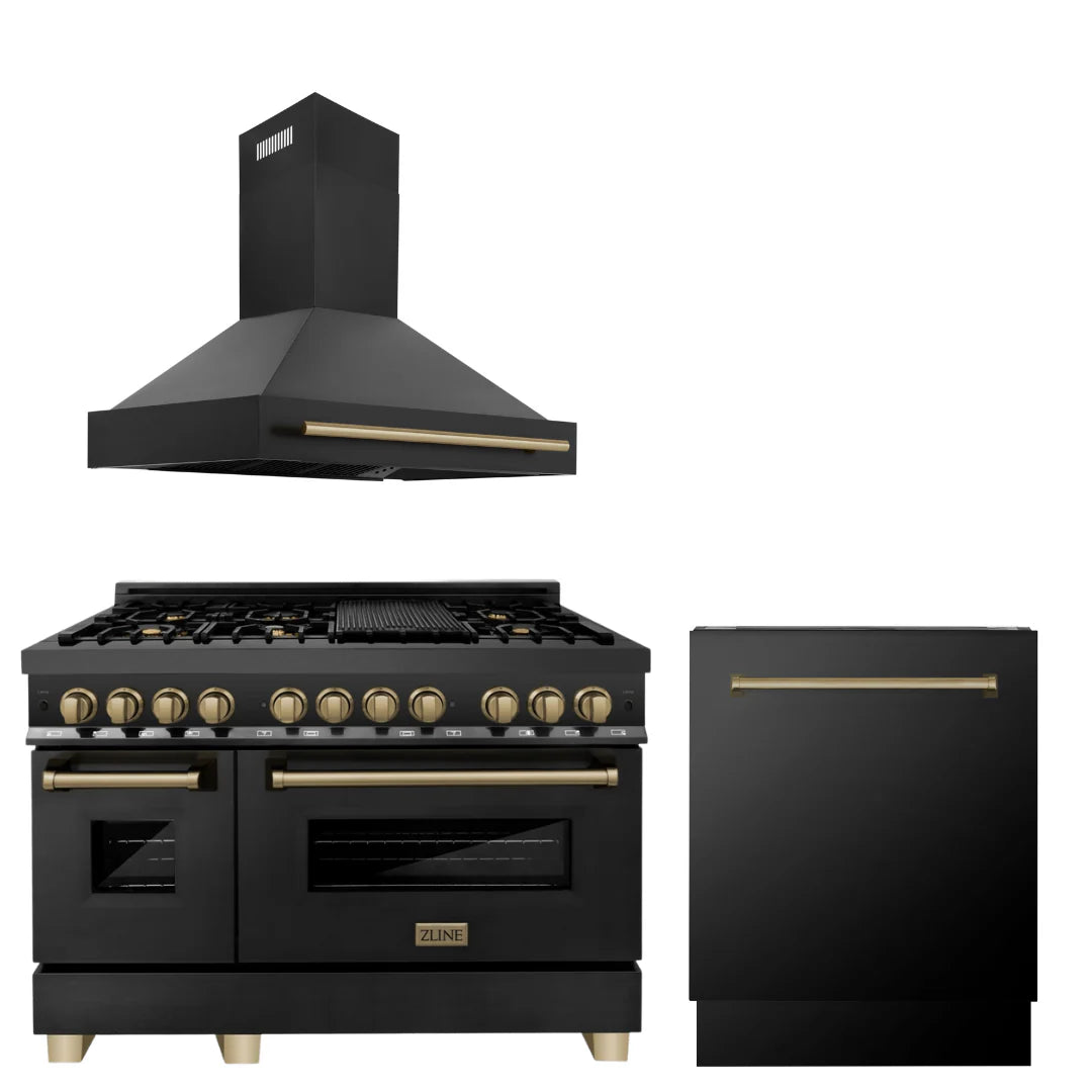 48 Dual Fuel Range, Range Hood, Dishwasher in Black Stainless C5627