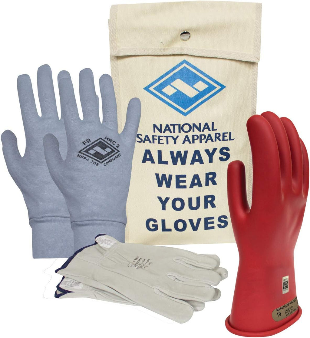 Class 00 Black Rubber Voltage Insulating Glove Kit with FR Knit Glove and Leather Protectors U65638