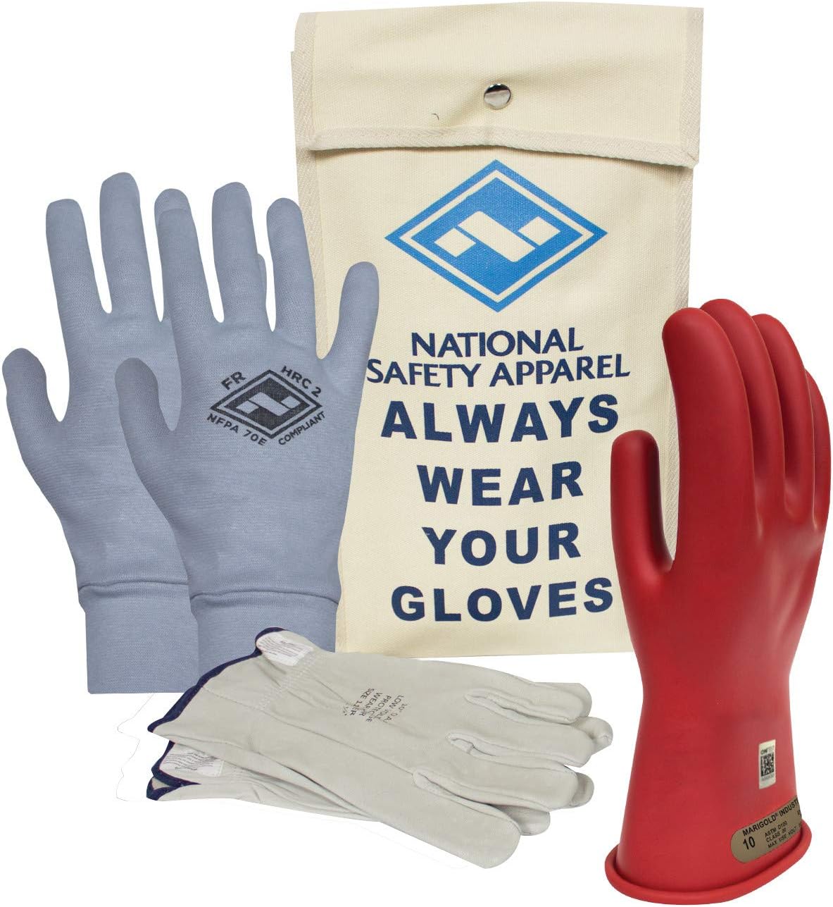 Class 00 Black Rubber Voltage Insulating Glove Kit with FR Knit Glove and Leather Protectors U65638