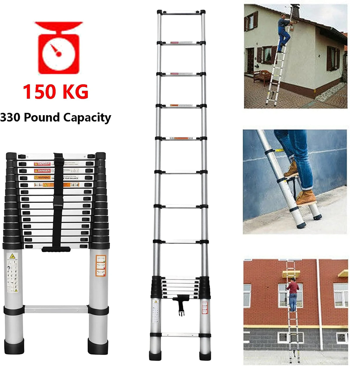 Telescoping Ladder 14FT Aluminum Folding Ladder 330lb Capacity I89005