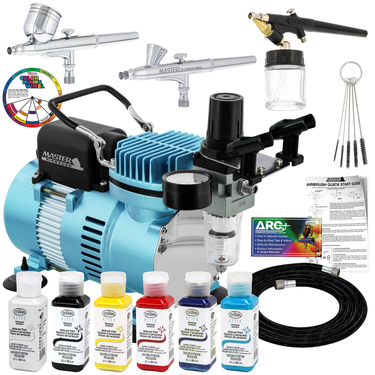 3 Airbrush Air Compressor Kit with 6 Colors Paint Set Y479