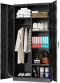 Metal Cabinets Locker with Locking Door 72'' Steel Wardrobe Cabinet with Lock and Shelves (Black) O9526