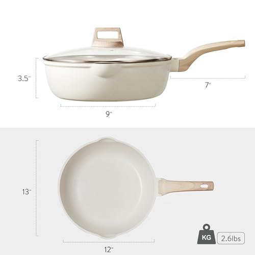 12Inch Nonstick Deep Frying Pan with Lid, 5.5 Qt Jumbo Cooker Saute Pan J80808