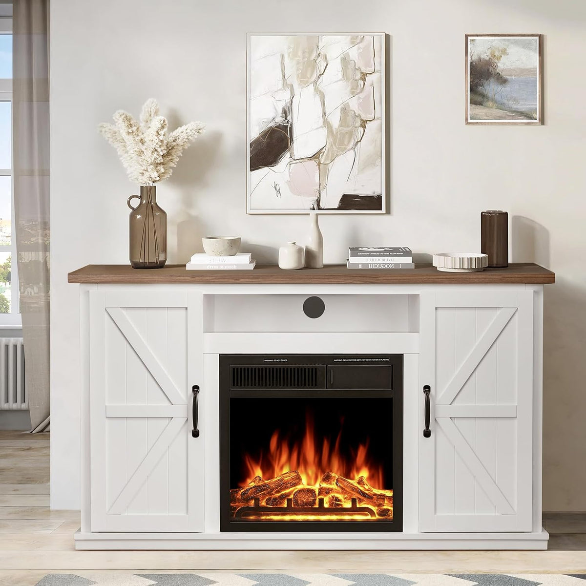 47" Fireplace Mantel Wood Surround Tv Stand Freestanding Corner Heater Infrared Quartz Heater Adjustable Led Flame Remote Control O9783