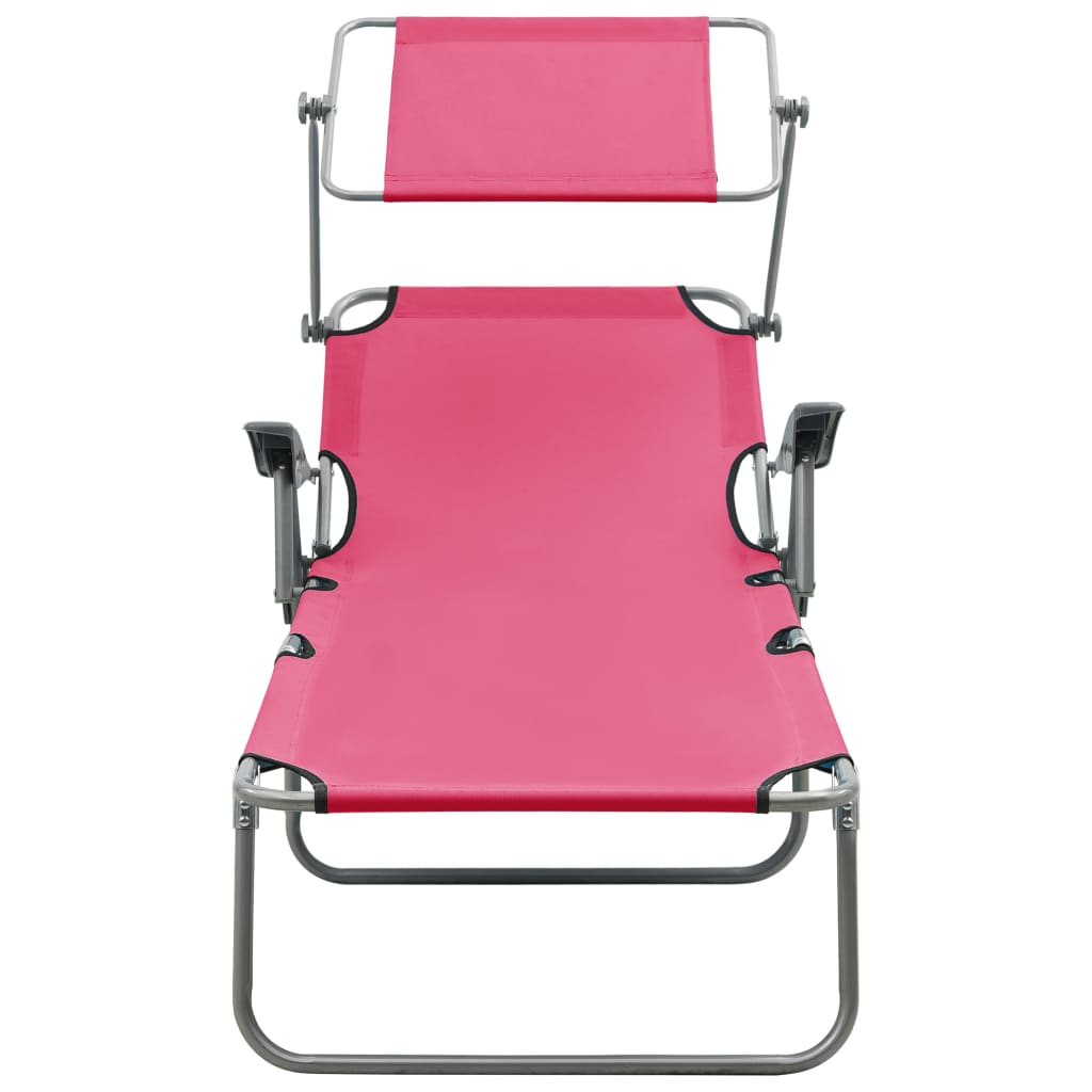 Pink Steel Sun Lounger with Canopy B1882