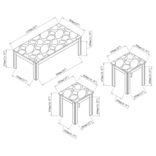 3-Piece Faux Marble Top Coffee Table Set P6261