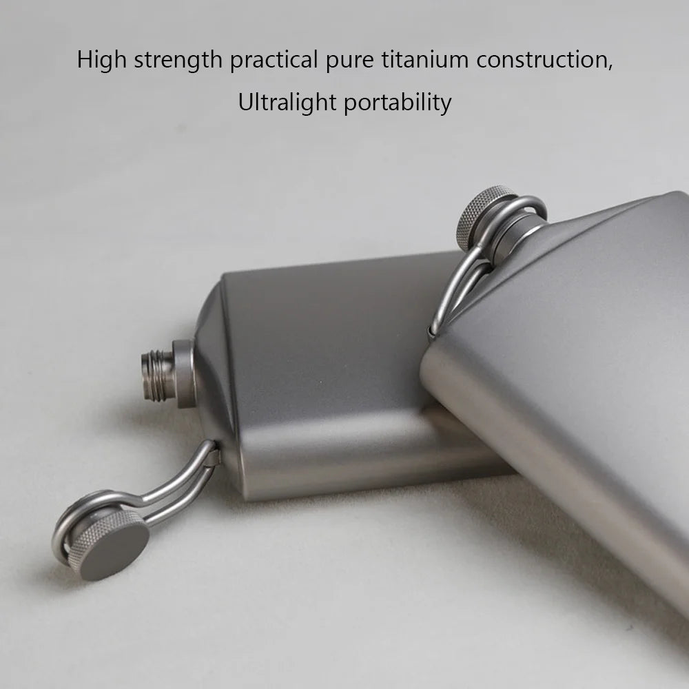 Titanium Flask Hip Flagon with Screw Clip Ultralight Hydration Flat Bottle with Ti Funnel J977357